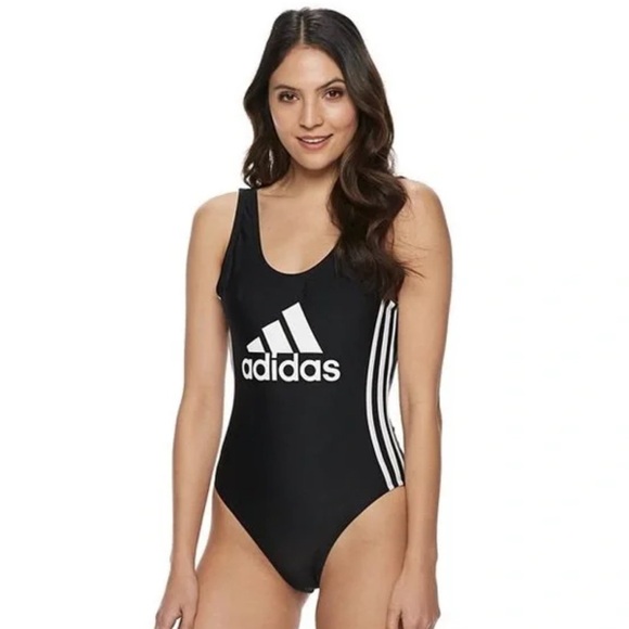 Adidas One Piece Front Logo Three Stripe Black Swimsuit Small - Picture 1 of 6